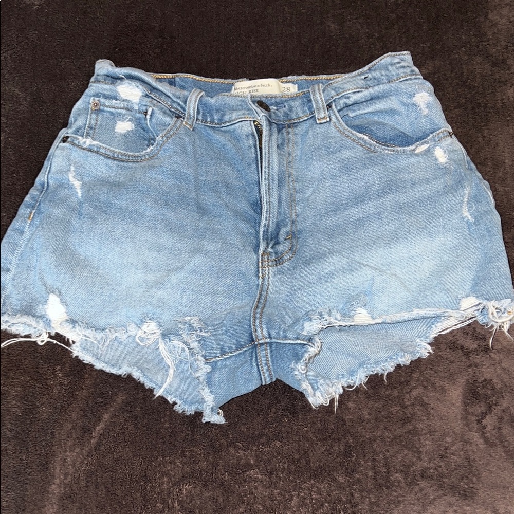 Abercrombie & Fitch Curvy Love Blue Distressed Jean Shorts